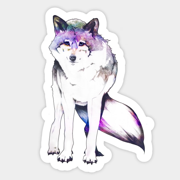 Galaxy Wolf Sticker by FishWithATopHat